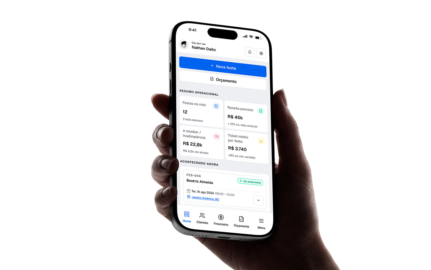Aplicativo Eventtor sendo usado em um iPhone